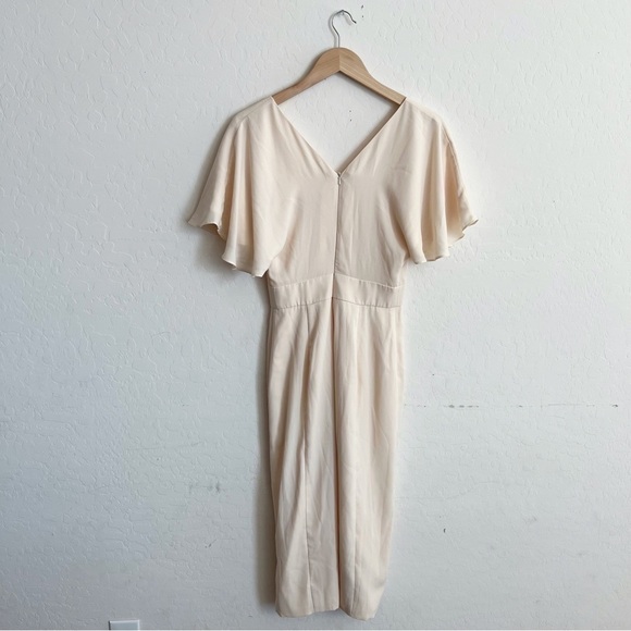 Fame and Partners V-Neck Cream Flutter Sleeve Dress - Picture 8 of 13